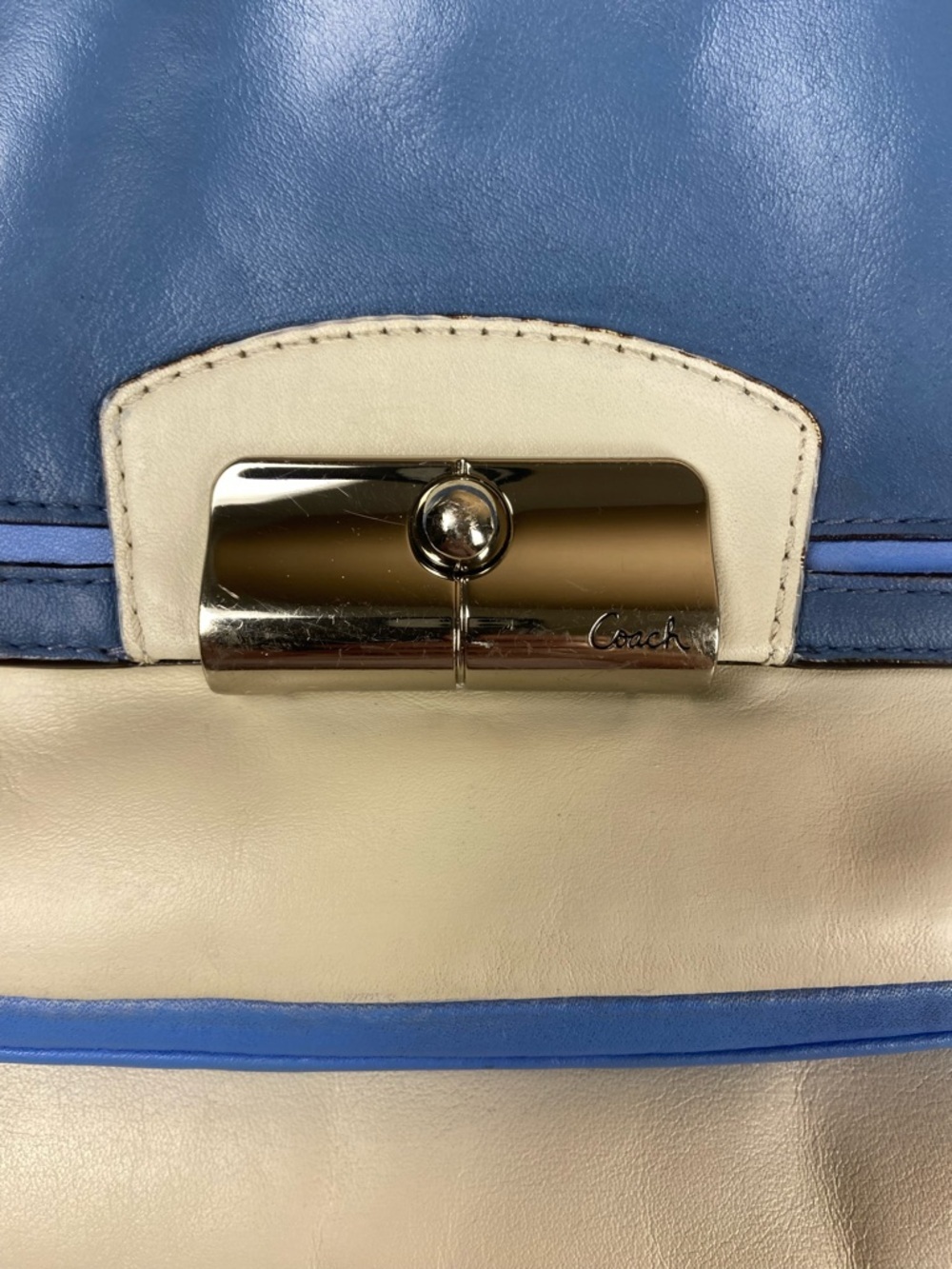 Coach Kristin Leather Flap Hobo Blue Ivory Colorblock Shoulder Bag F22509 Y2K - Picture 10 of 13